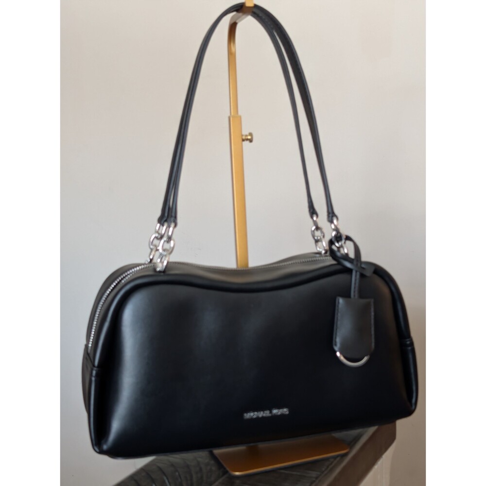 NWOT Michael Kors Cecily Medium Shoulder Handbag Black Silver Hardware LAMBSKIN - Picture 2 of 13